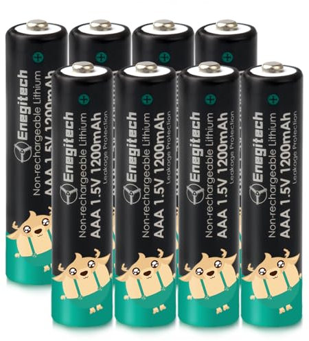 Enegitech Lot de 8 piles au lithium AAA, 1,5 V, triple A, jetables pour télécommande TV, station météo extérieure, capteur, thermomètre, hygromètre, caméra, sonnette non rechargeables