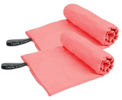 H HANSEL HOME Pack 2 Toallas Gimnasio de Microfibra Rosa - Ligera, Compacta, Absorbente, Secado Rápido - Ideal para Gym, Viaje, Piscina, Playa - 39x55cm - Disponible en 4 Tamaños y 3 Colores