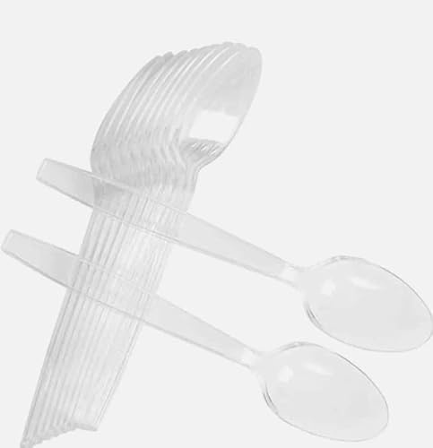 Pack of 50 Heavy Duty Clear Reusable and Washable Spoons Cutlery Tablespoon Perfect for Parties and Basic Everyday Tableware and Dinnerware