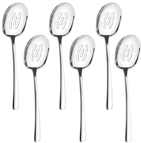 Juego de cucharas grandes ranuradas para servir, cucharas de servir de acero inoxidable 18/8 de grado alimenticio de 11.4 pulgadas para bufé, juego de cubiertos, utensilios de servir juego de 6 para