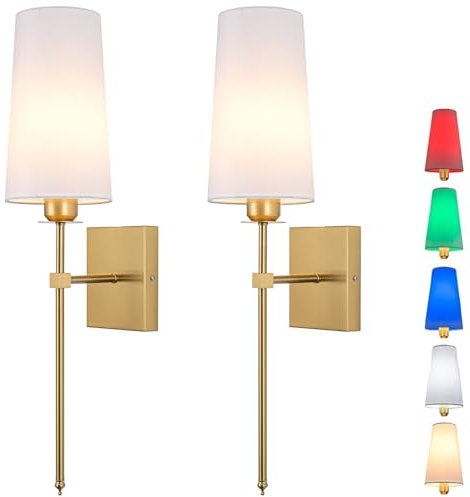 Wall Sconces Lights, No Wiring Required for Installation Sconces,Remote Control, Dimmable, Farmhouse Lamp, Battery Operated for Bedroom Mirror Living Room (Color : Gold), Set of 2