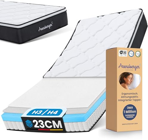 Arensberger EMILIA Matratze 160x200 cm | Federkernmatratze mit Gel-Schaum und integriertem Topper | ergonomische Höhe 23cm | Härtegrad H3/H4 | HR Taschenfederkern 160x200cm Rollmatratze punktelastisch