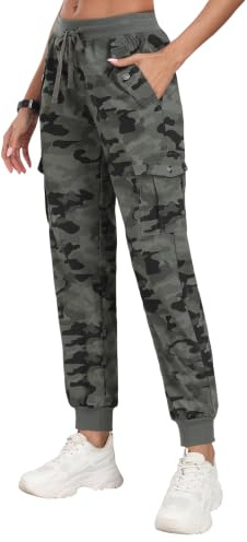 JINSHI Pantaloni Cargo Donna Leggeri Jogging Pantaloni Traspiranti Estivi Sportivi Casual Pantaloni Trekking Escursionismo Campeggio con Tasche Verde Mimetico M