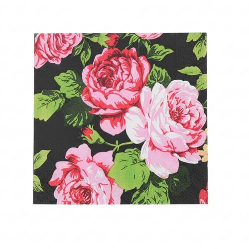Besalily Lot de 20 serviettes de table en papier jetables élégantes à motif rose noire pour fêtes, printemps, été, découpage