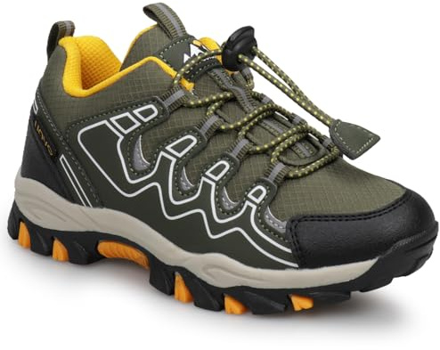 UOVO Scarpe da corsa per bambini per ragazzi e ragazze, scarpe sportive impermeabili per esterni, escursionismo, trekking e jogging, taglie 27-40, verde giallo, 33 EU