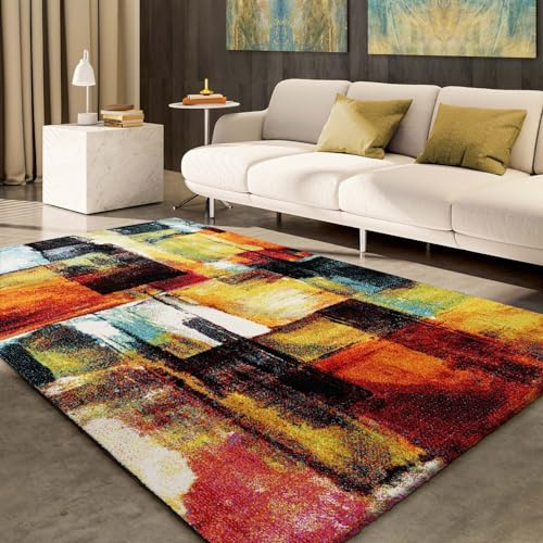 Taracarpet Moderner Designer Kurzflor Teppich bunt Multi fürs Wohnzimmer Schlafzimmer und Kinderzimmer Vision Atrium 080x150 cm
