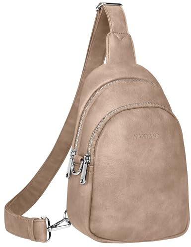 Vantamo Crossbody Sling Bags for Women 29-52 Adjustable Strap, Extra Safe Cross Body Bag with RFID & Anti-Pickpocket Clip, PU Leather Travel Pack with Gift Box, Universal Sand Brown Crossbody