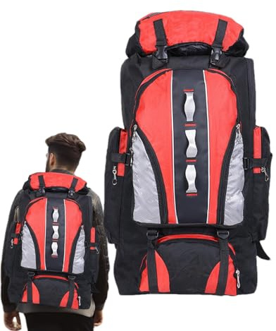 Generico Campingrucksack, Trekkingrucksack, Reiserucksack für Outdoor-Sport | 100 Liter reißfester und wasserabweisender Campingrucksack | Trekkingrucksack für Reisen, rot, riferimento alla