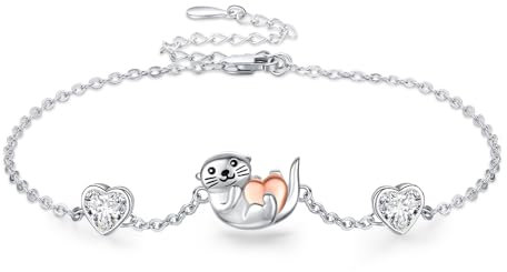 StoryEtain Otter Armbänder 925 Sterling Silber Mädchen Otter Armkette Verstellbarer Otter Herz Armschmuck Otter Schmuckgeschenke für Kinder Frauen Otter-Liebhaber