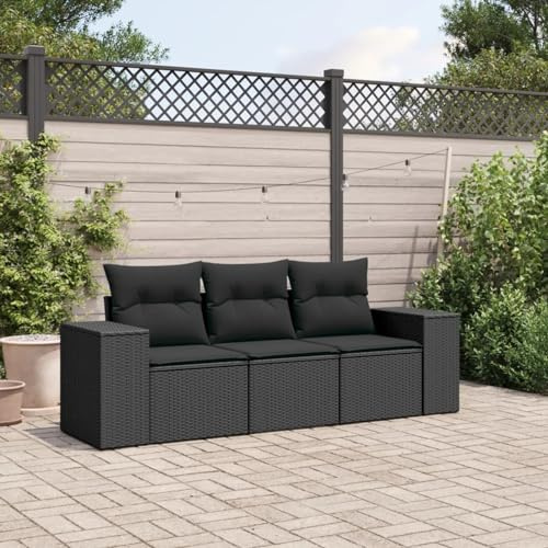 Faroom Balkon Sofa mit Stauraum Gartensofa 3 Sitzer Rattan Sofa Lounge Sofa Outdoor Rattansofa Sitzecke Balkon Lounge Klein Couch Gartenlounge Polyrattan Balkonmöbel Schwarz 3-tlg-Type-283