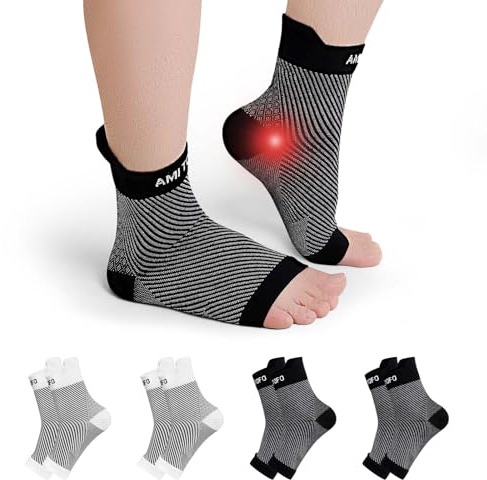 PUTUO Calze Fascite Plantare per Donna: Calzini per Neuropatia Uomo Cavigliera Sportiva per Distorsione - Tutore Supporto per Caviglia Bianco Nero 4 Paia S/M