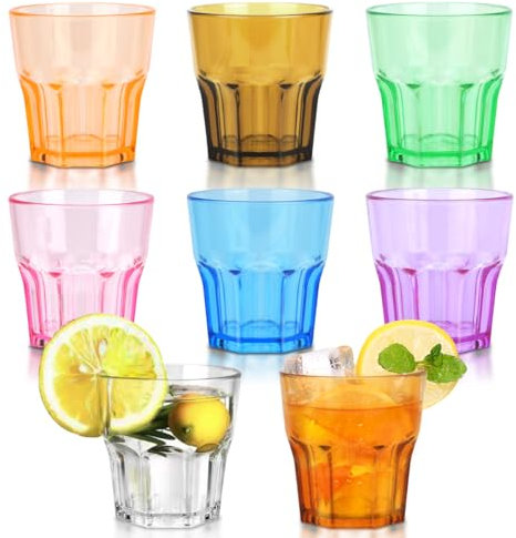 DIBALIYI 8 PCS Plastic Cups Reusable, 5.63 OZ Plastic Tumblers for Children, 160ML Premium Coloured Drinking Glasses for Adults Party, Stackable Acrylic Cups for Home Camping Picnic BBQ, 8 Colors