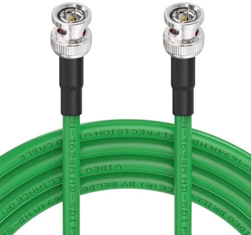 Superbat Cavo SDI 3G/6G/12G BNC 75 Ohm Maschio a Maschio Belden 1694A 3m | Doppia Schermatura, Placcato Oro, 18AWG, 4K UHD/8K, 1 Pezzo, Verde, per Blackmagic, Telecamere, Convertitori, Monitor, CCTV