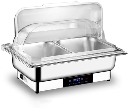 Food Warmers for Parties Electric with Temperature Display and Control Chafing Dishes for Buffet with PC Transparent Cover for Hotels, Buffets(13.5L 1/2 Size)