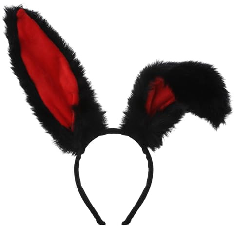WY LIGHTING LEVEL Stirnband mit Hasenohren, süßes Langes Haarband mit Hasenohren, Make-up-Stirnband für Partys, Cosplay-Kostüme für Rollenspiele, Geburtstagsgeschenke, Weihnachten Party (Schwarz-Rot)