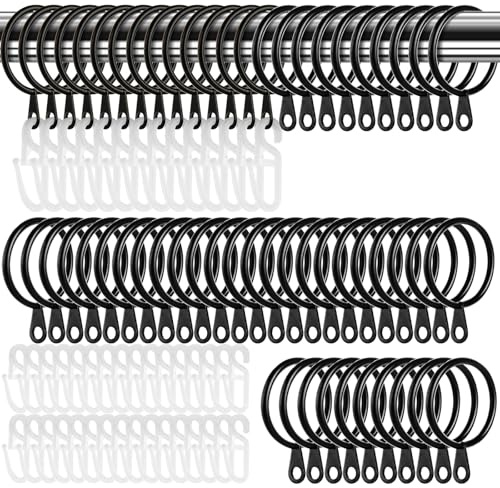 ASelected 50 Pack 38mm Large Curtain Rings and Hooks,Metal Drapery Curtain Rings Hanging Rings with Plastic Hooks,Hoops,Durable and Rustproof Curtain Pole Rings for Curtains,Rods,Drapery,Black