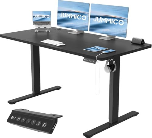 JUMMICO Höhenverstellbarer Schreibtisch mit USB-Ladeanschluss 100 x 60 cm, Schreibtisch Höhenverstellbar Elektrisch, Steh-Sitz Tisch Stehpult Verstellbarer Computertisch,Standing Desk,Schwarz