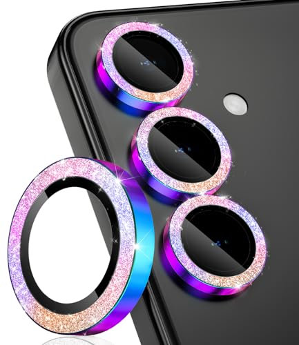 CloudValley Pellicola Fotocamera per Samsung Galaxy S25 Protezione per Obiettivo, HD Chiaro, Resistente ai Graffi, 9H Vetro Temperato Sottile con Bordo in Alluminio,Brillantini colorati