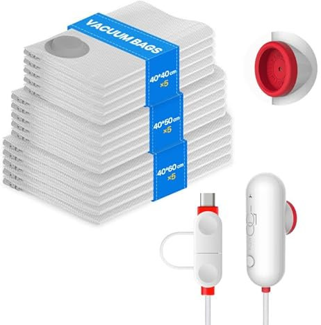 Vacbird Vacuum Storage Bags with Electric Pumps, 15-Pack Vacuum Bags for Travel Clothes, Reusable, Suitable for Clothing storage, Travel, Luggage and Suitcase Storage