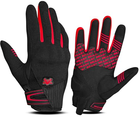 BEAST RAGE Sommarmotorcykelhandskar -andningsbara pekskärm ridhandskar för män och kvinnor, lätta off-road-löparhandskar med fingerskydd, halkfritt grepp (Red, L)