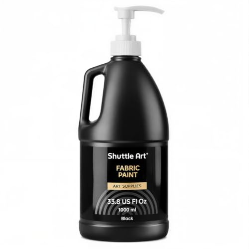Shuttle Art Black Fabric Paint, 33.8 oz(1000 ml) Large Bottle with Pump | Permanent Fabric Paint for Furniture, Sofa, Cushion, Clothes, Soft Non-Toxic Textile Paint for Colour Changing, Renewal & Art