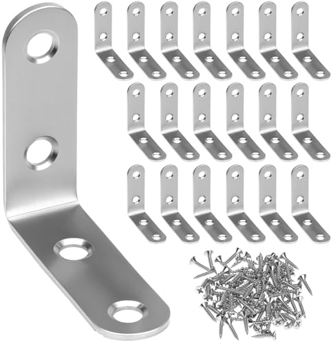 QWORK® 20 Pezzi 50x50mm Staffe Angolari con Viti , Staffe a L in Acciaio Inox per Legno, per il Fissaggio di Mobili