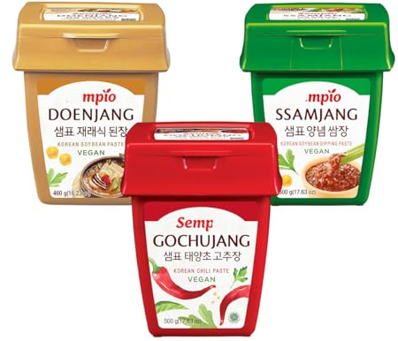 YIJIA | Pack Esencial de Salsas pasta Coreanas: Gochujang, Ssamjang, Doenjang - Pack de 3 x 500g
