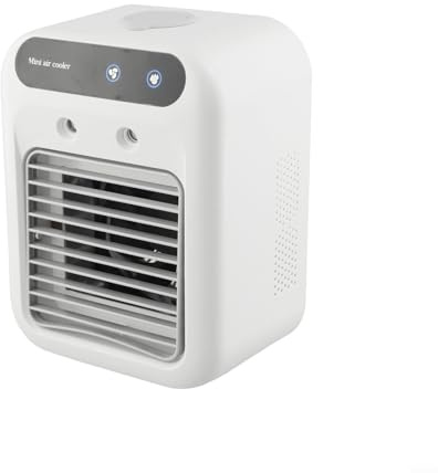 URPIZY Mini Klimagerät USB Tragbare Luftkühler Mit Wassertank Ventilator Tischventilator Leise Für Büro Auto Camping Mit 2 Geschwindigkeiten Und 2 Sprühmodi 1800MAh Akku
