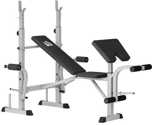 HOMCOM Adjustable Weight Bench with Squat Rack, Heavy Duty Bench Press Rack with Preacher Curl Pad, Leg Developer, Barbell Rack, Butterfly, Home Gym Strength Training Multiuse Workout Bench, Grey