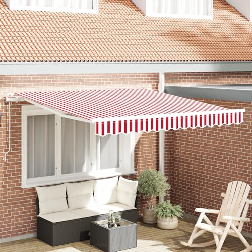 IKAYAA Toldo Motorizado 3.5 x 2.5 m, Toldo Electrico Exterior, Toldo Articulado Eléctrico con Mando a Distancia, Toldo Brazo Extensible para Terraza, Jardín, Rojo y Blanco