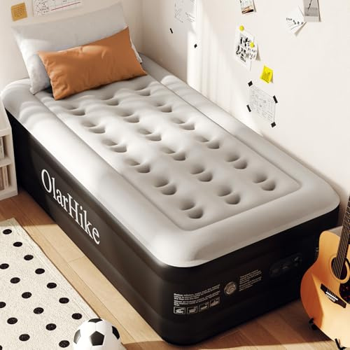 OlarHike Luftmatratze selbstaufblasend 90x200x50 cm Luftbett 1 Person | Platzsparendes Gästebett für Einzelzimmer und Zuhause. Mit Pumpe, PVC, komfortables Flockbett, bis 150 kg belastbar