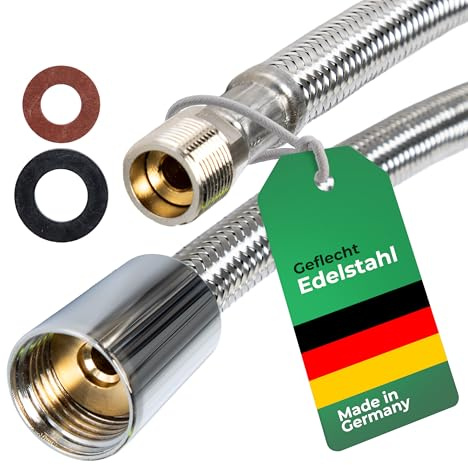 Brauseschlauch M15x1 und 1/2 Zoll Konusmutter 1000mm, DVGW Panzerschlauch mit Edelstahlgeflecht für Küchenarmaturen & Badarmaturen mit ausziehbarer Brause, Ersatzbrauseschlauch für Geschirrbrause