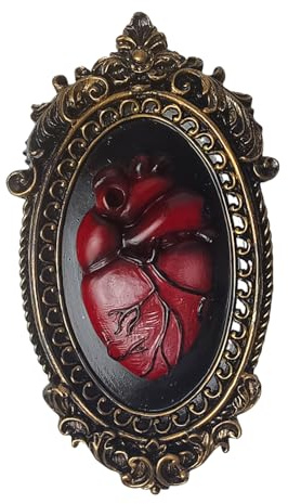 KISWIAR Vintage Wall Sculpture, Oval Aesthetic Room Décor, Gothic Art Wall Decorations with Resin 3D Anatomical Heart Design Hallway Decor (Red)