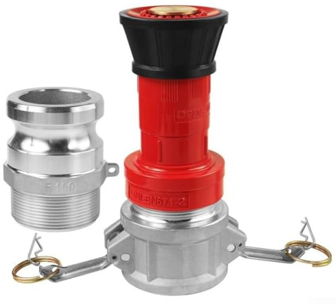 Boquilla de manguera de incendios, boquilla de manguera de fuego con flujo de pulverización ajustable, 2 accesorios de aluminio Camlock para riego de invernaderos