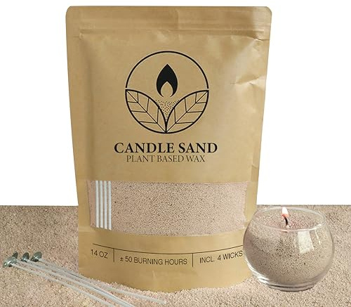 Comforder Ljussand Doftfri, 400 g Vaxgranulat + 4 Vekar, DIY (Sand) | Gör dina egna sandljus, pärlat ljusvax, växtbaserat palmvax, återanvändbart, DIY-hobbyset