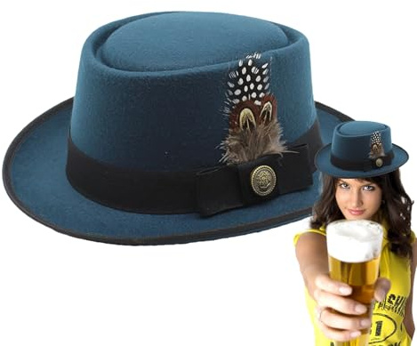 Schwarzer Bowler Hut – Oktobe Festhüte für Herren, Oktoberfest Kostüm | Traditionelle Kappe – Oktoberfest Outfits Damen, mit Federn und Emblemen für Männer, die einen authentischen Stil wünschen