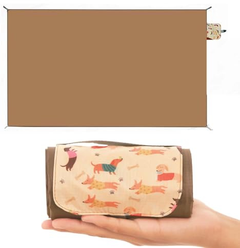 CICISTORY Mini Picknickdecke, wasserdichte Sandfeste, Braun Campingdecke, 150×100CM Stranddecke, Leichtgewichtige Faltbare Campingmatte für Reisen, Picknick, Camping, Musikfestival
