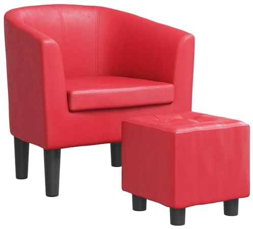 Kaorsrow Poltrona club rossa con poggiapiedi, 70 x 56 x 68 cm, in pelle sintetica, design moderno, robusta struttura in pino, comoda poltrona TV per soggiorno, camera da letto, ufficio