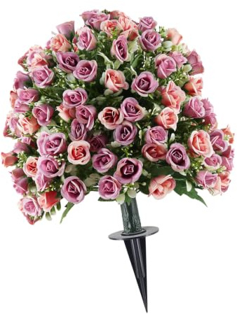 Karlak Rosal Artificial Elegante de bajo Mantenimiento, árbol Topiario para Jardín, Decoración de Boda Al Aire Libre, Bola Flores Plástico 14 Pulgadas (Rosa Morada)