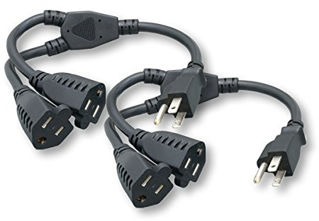 Cablelera ZADA36PQ-Y-P2 Power Cord Extension & Splitter, NEMA 5-15P to 2× NEMA 5-15R, 13A 125V, Short Extension Splitter, Black