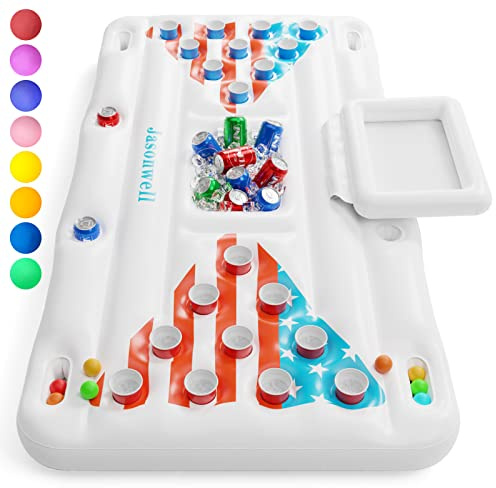 Jasonwell Pool Toys Games Floats - Adult Pool Pong Table Game Float with Cooler Cup Holders and 8 Balls Floating Pong Toss Party Games Water Toys Inflatable Lounge Raft Pools Accessories for Adults