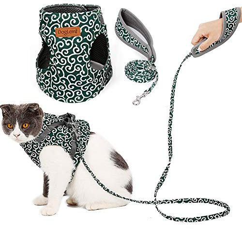 Hundegeschirr und Leine, Blumenmuster, ausbruchsicher, Haustiergeschirr mit gepolstertem Griff, Leine (120 m lang) für Kätzchen, Welpen, Katzen, Jacken, Kleidung, verstellbare Weste, XS, grün