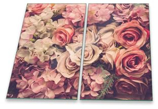 decorwelt Herdabdeckplatte 2 teilig Ceranfeld Rosen Bunt 2x30x52 Kochplatten Glas Küche