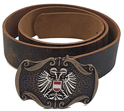 Pezzo D'oro Trachtengürtel Österreichwappen, handgefertigt in Bayern, Antikleder dunkelbraun (80cm)