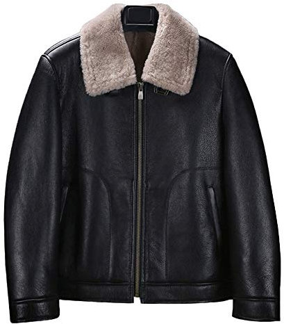 Herren Schaffell Schaffell Schaffell Jacke Kurze Motorradjacke Schwarz Lederjacke Winter Fell Mantel Gr. S, Schwarz