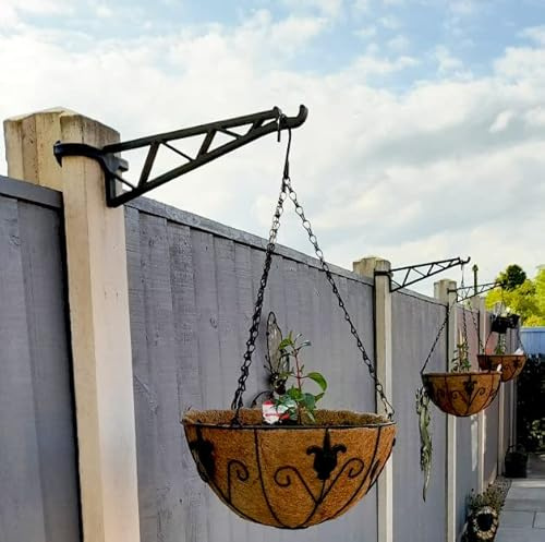 Hanging Basket Brackets for Concrete Fence Posts [2 PACK] Supports Easy Fill Baskets, Lantern Bird Feeders Adjustable Height