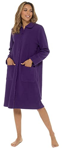 Undercover Vestaglia da donna in morbido pile con cerniera, vestaglia con finiture in raso, taglia 42-50, rosa, viola, blu, lilla e rosa, Viola (Colletto), 22-24
