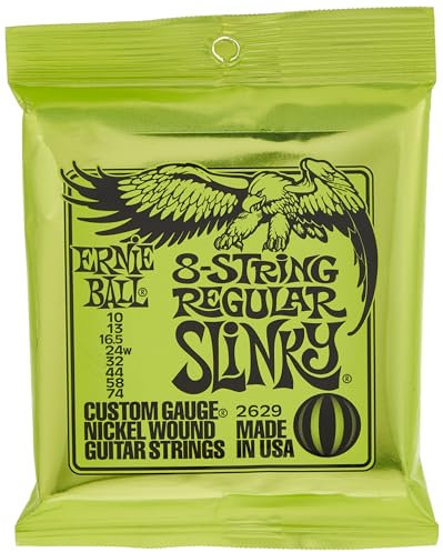 Ernie Ball Regular Slinky E-Gitarrensaiten, für 8-Saiter, Nickelwicklung, Stärke 10–74