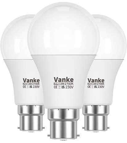 Vanke Bayonet LED Light Bulb, 13W(100W Equivalent),Warm White 2700K, 3-Pack | B22 A60 LED Bulbs, 1200 Lumen, Energy Saving, BC GLS Lightbulb, Non-Dimmable