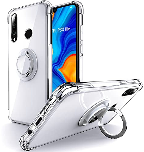 Silverback Hülle für Huawei P30 Lite mit 360° Ring, Transparent | Ring Halter Handyhülle, TPU Cover, Stoßfester Stoßfänger Schutzhülle, Weiche Dünn Case